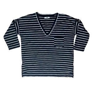 Madewell Sidezip Slub Ponte Top in Black and White Stripe (Size: M)